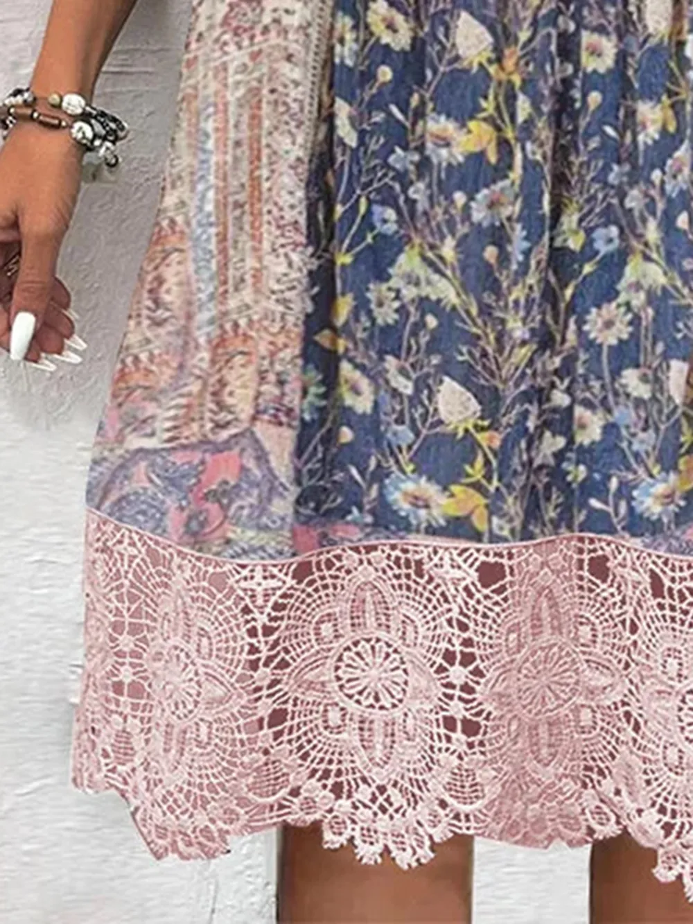 Full Size Lace Detail Printed Three-Quarter Sleeve Dress, image 3