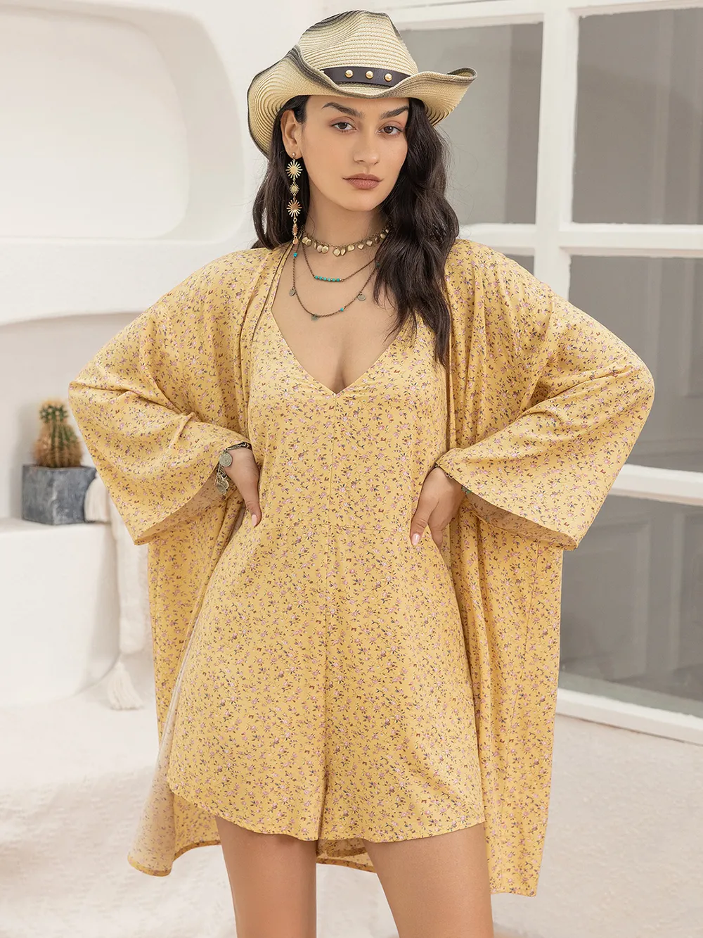 Printed Halter Neck Romper and Cover Up Set, image 2
