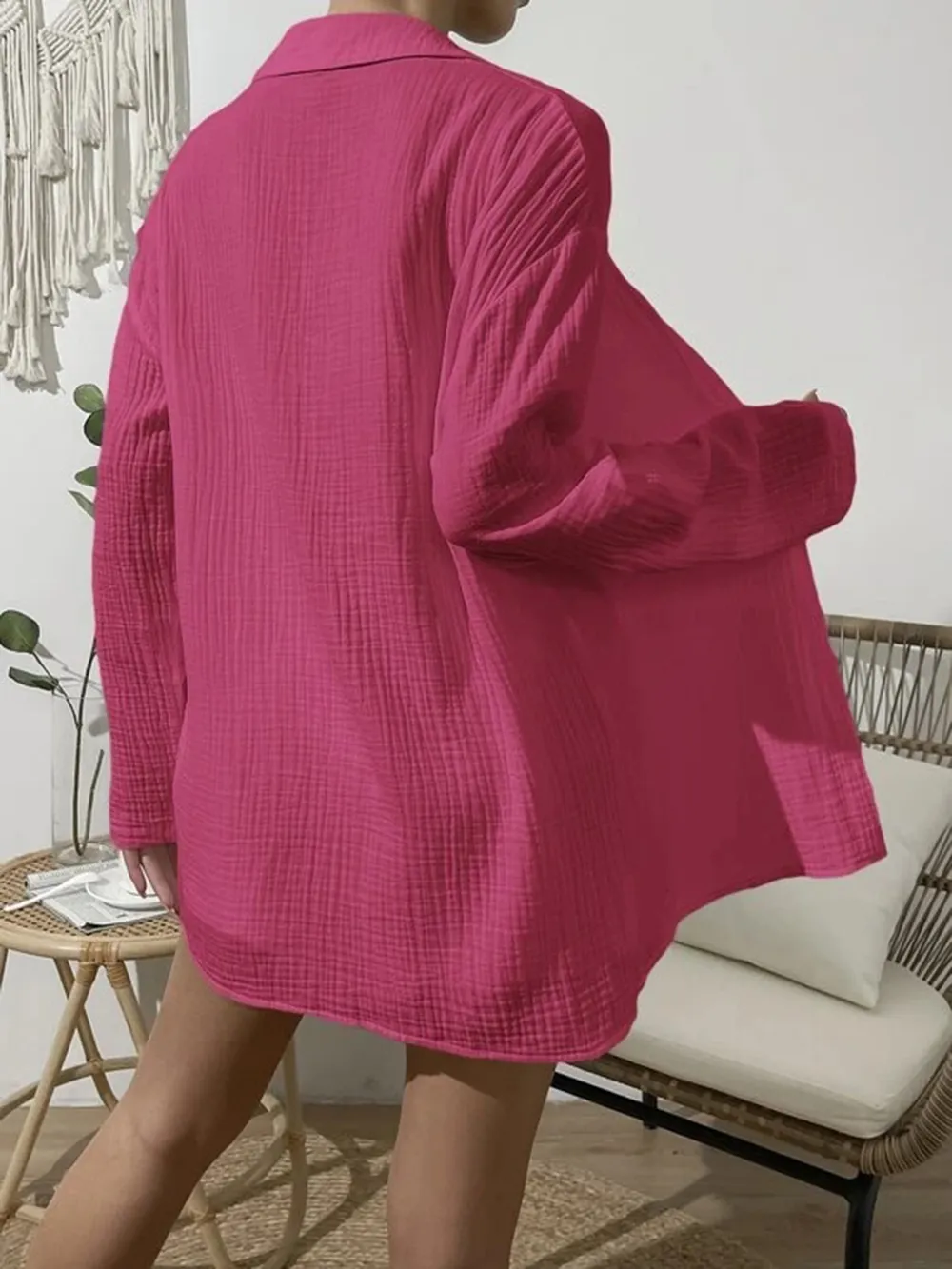 Dropped Shoulder Button Up Top and Elastic Waist Shorts Set, image 13