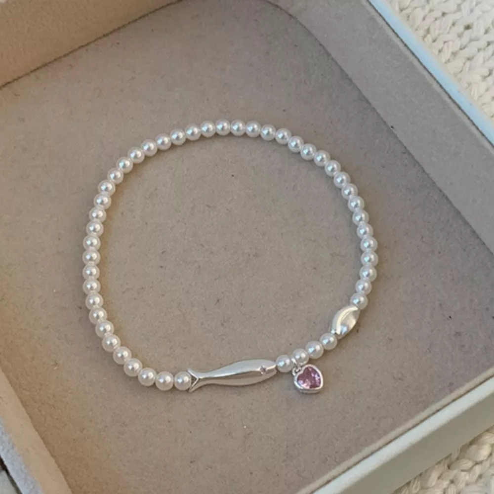 Pearl Fish Bracelet with Heart Charm, image 4