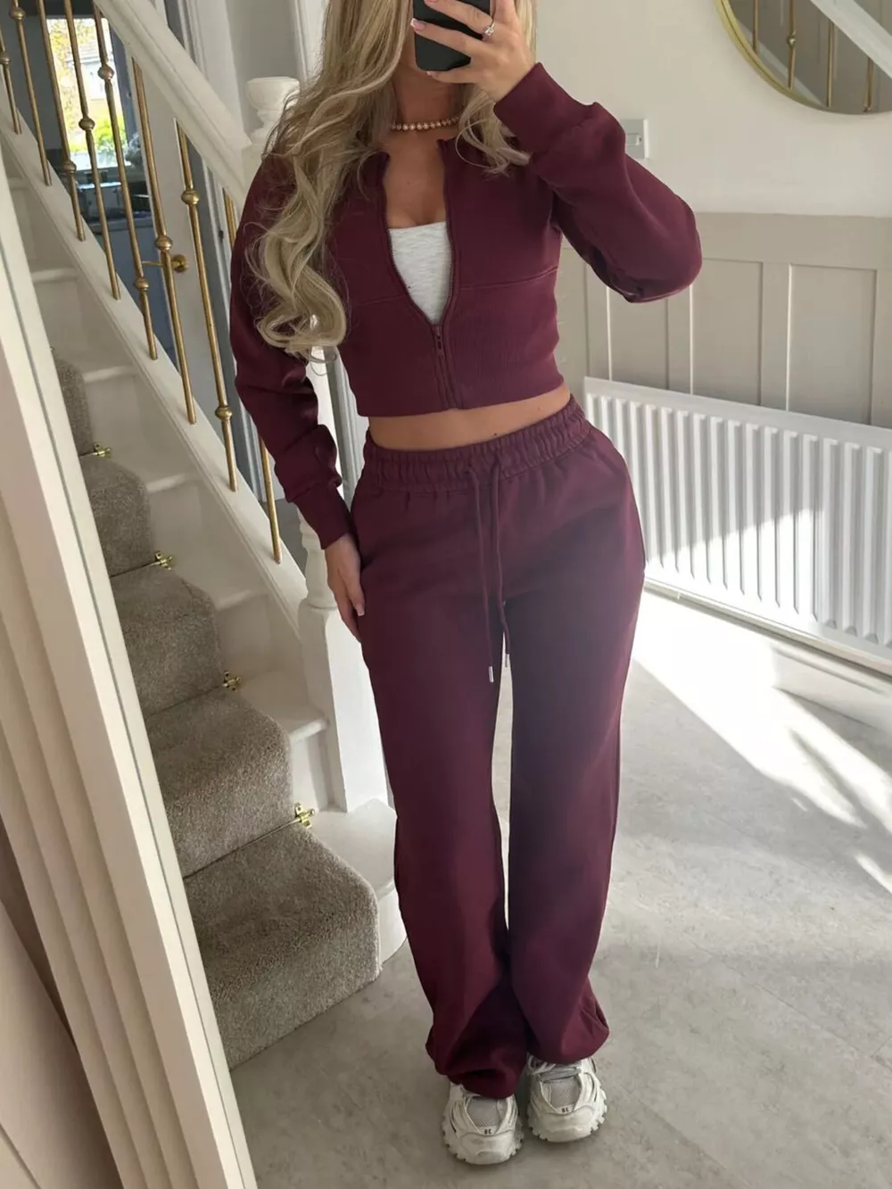 Zip-Up Crop Hoodie and High-Waisted Pants Set, image 24