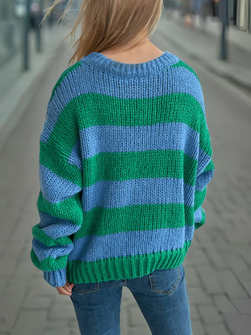 Contrast Striped Round Neck Long Sleeve Sweater, image 3