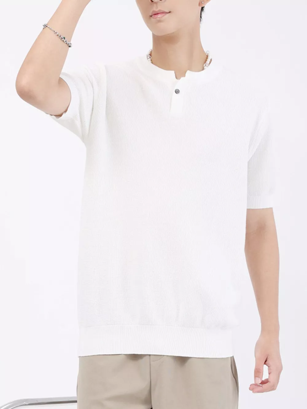 Men's Plus Size Casual Knitted Henley T-Shirt, image 11