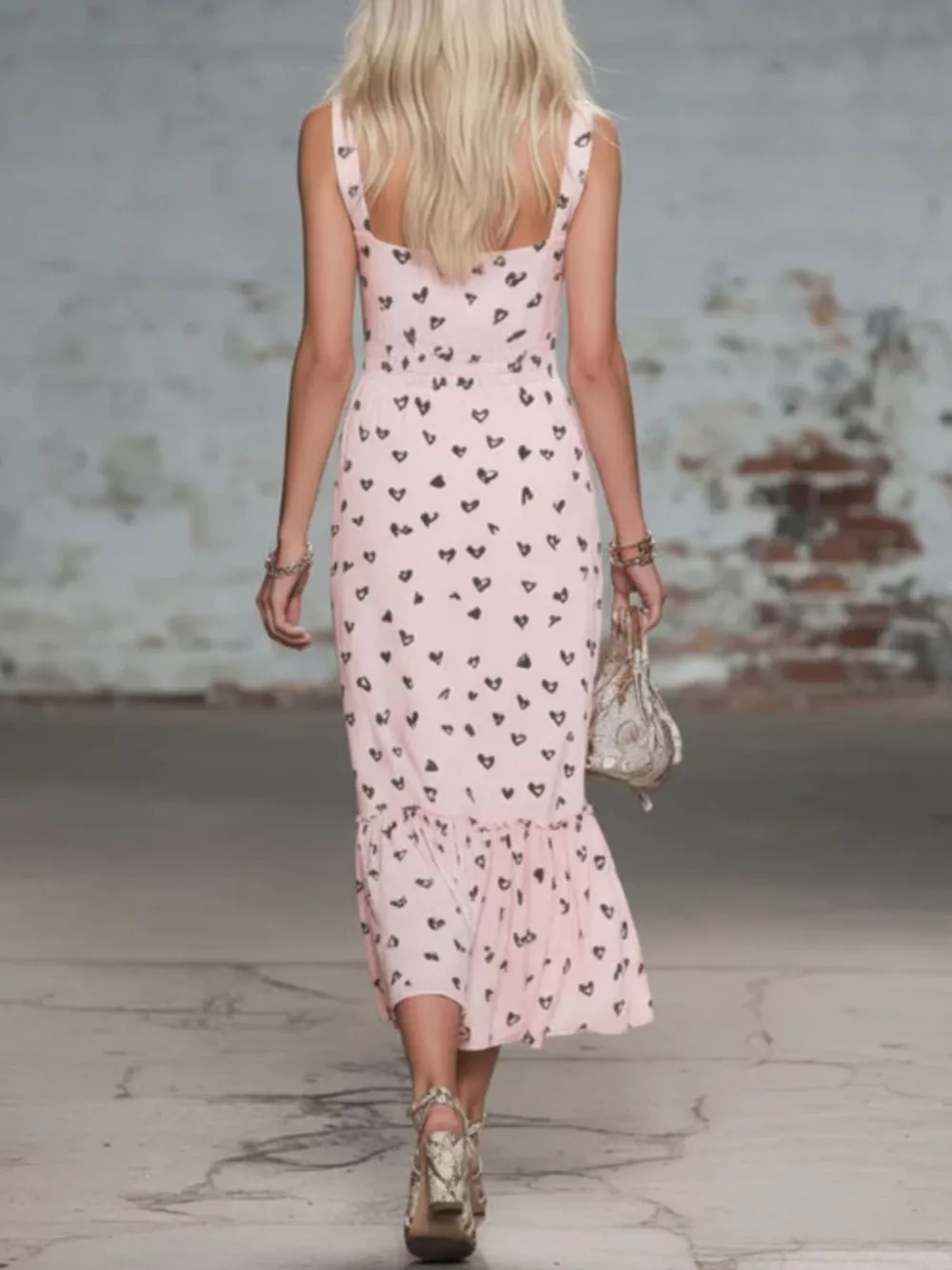 Heart-Print Cowl Neck Midi Dress, image 3