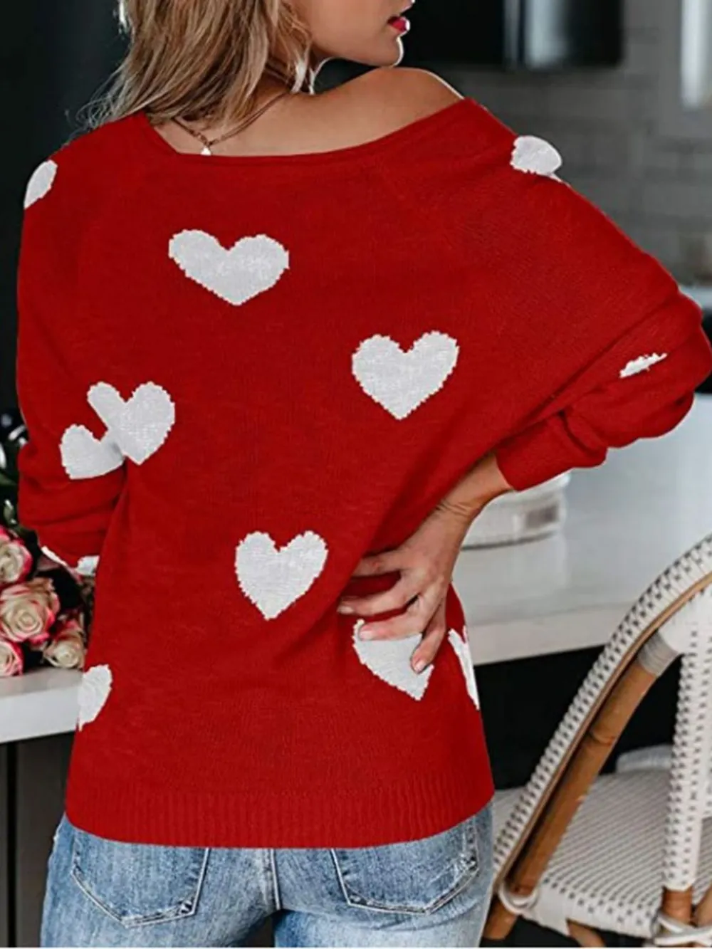 Heart Scoop Neck Long Sleeve Sweater, image 6