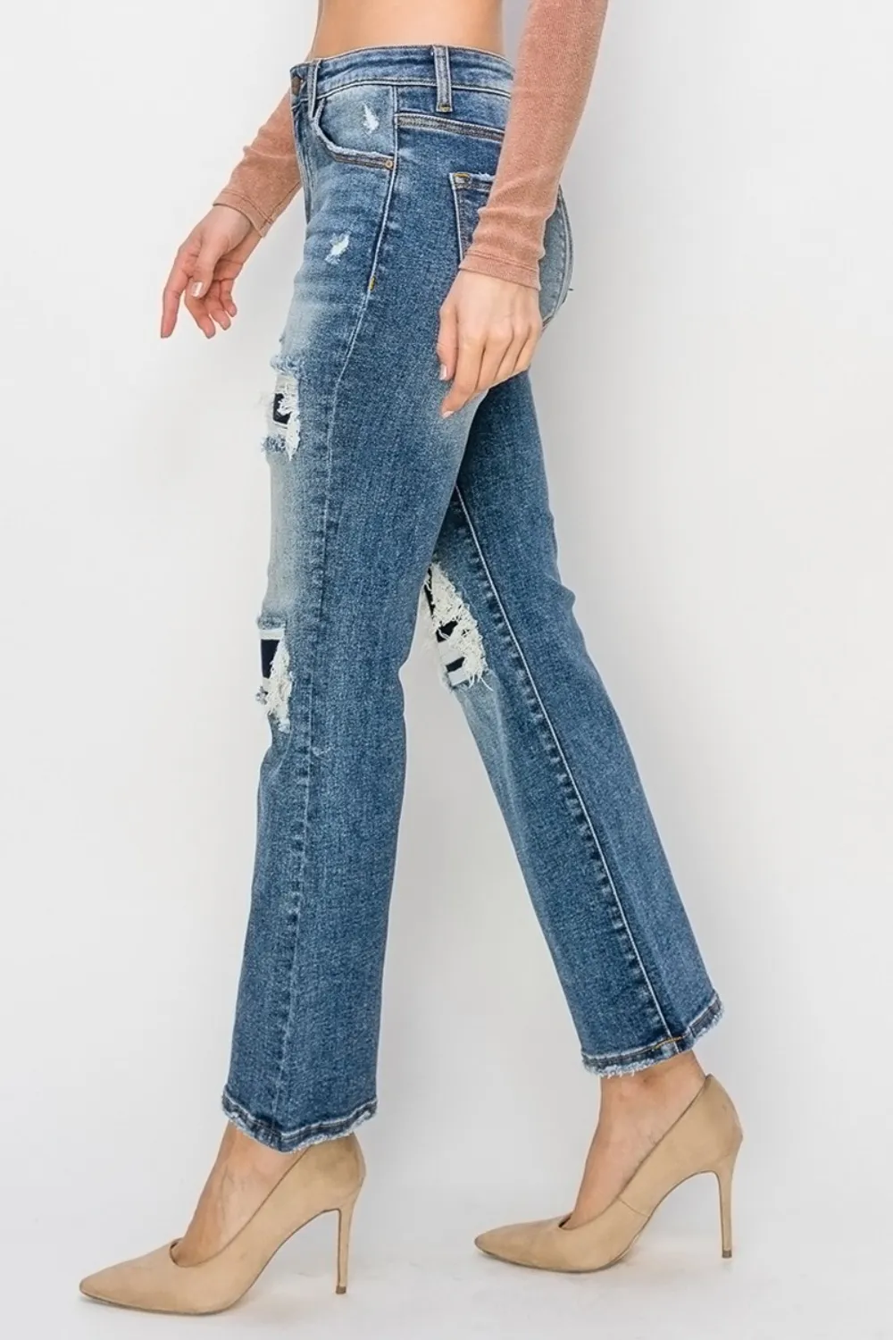 Full Size High Rise Distressed Ankle Flare Jeans, image 3