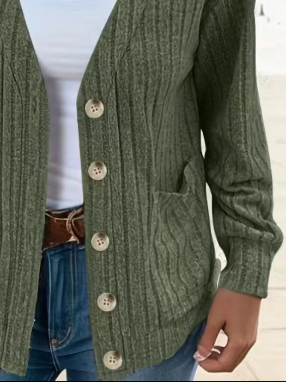 Full Size Button Up V-Neck Long Sleeve Cardigan, image 4