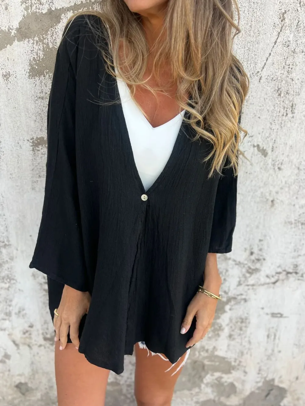 Full Size One Button Long Sleeve Shirt Plus Size, image 11