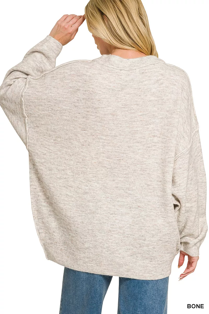 Oversized Round Neck Exposed Seam Melange Sweater, image 3