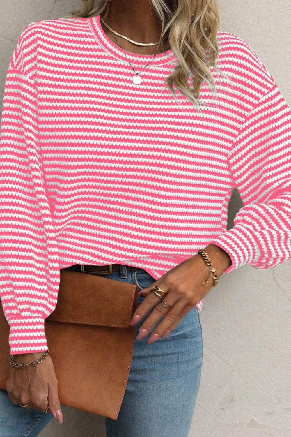 Striped Round Neck Long Sleeve Top, image 3