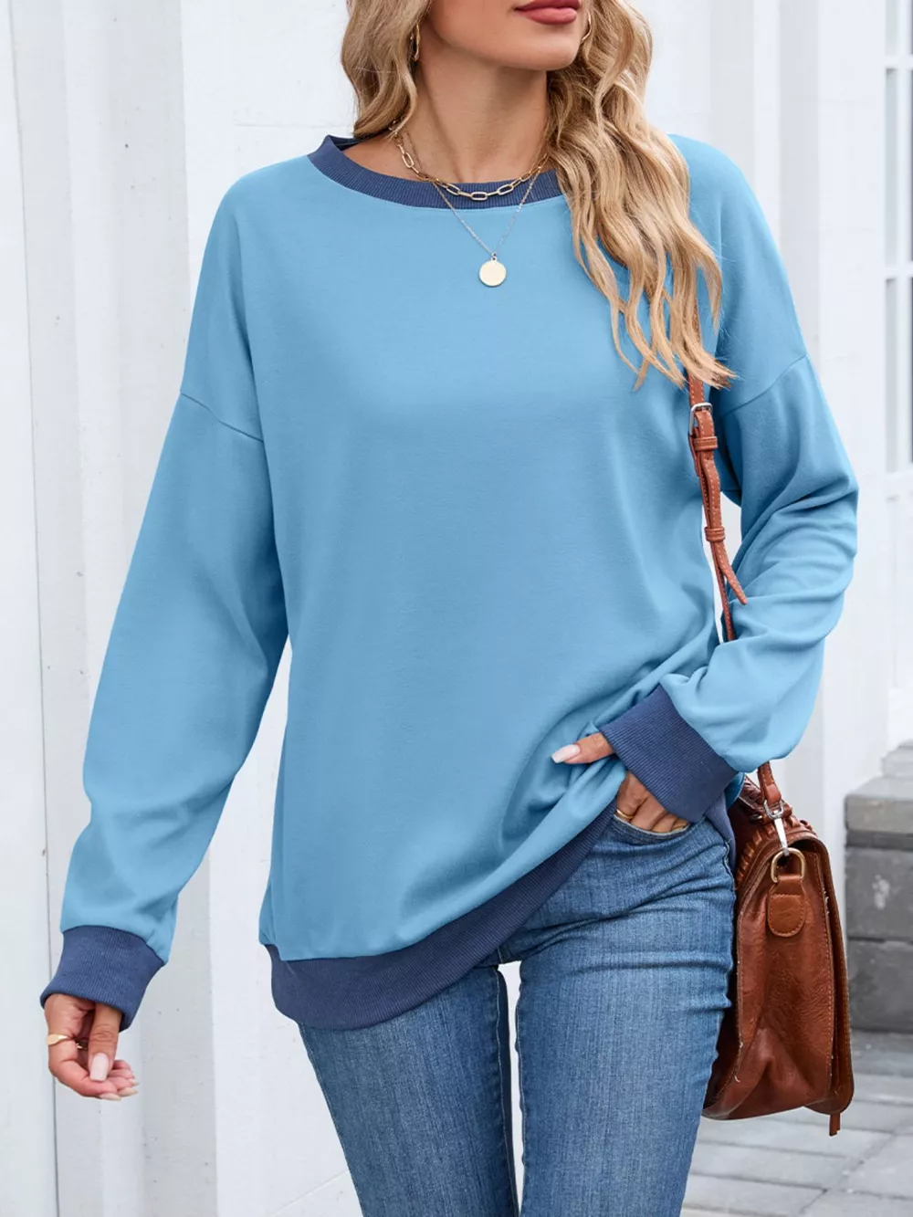 Contrast Trim Long Sleeve Sweatshirt, image 4