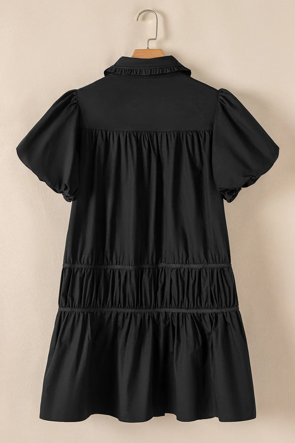 Button Down Puff Sleeve Ruffle Hem Dress, image 4