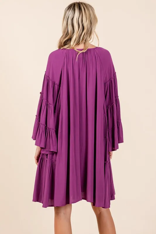 Frill Tie Neck Bell Sleeve Dress, image 3
