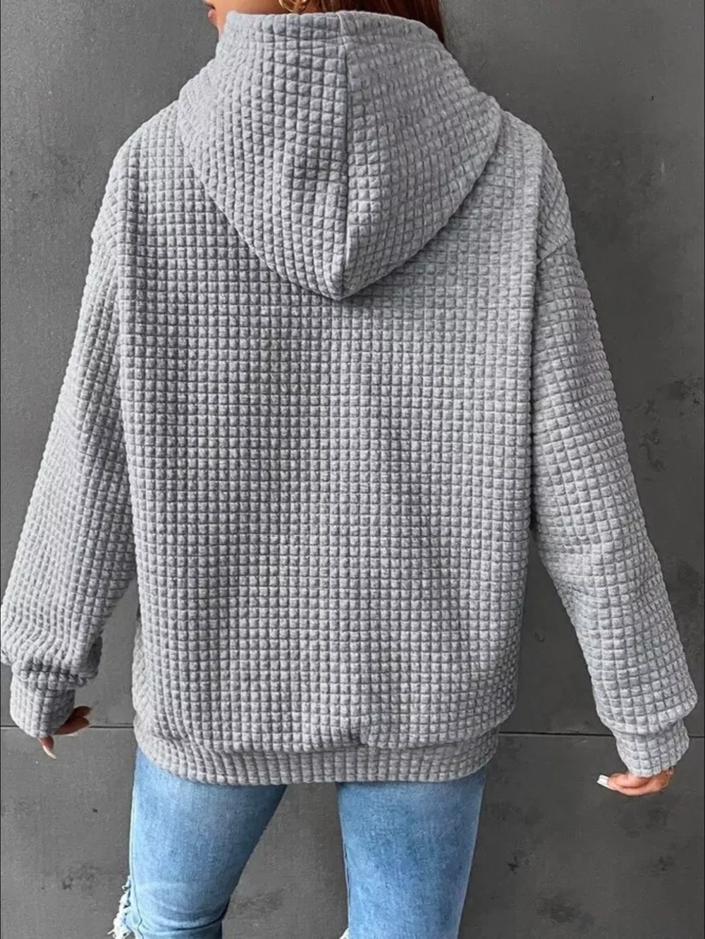 Full Size Textured Kangaroo Pocket Hoodie Plus Size, image 6