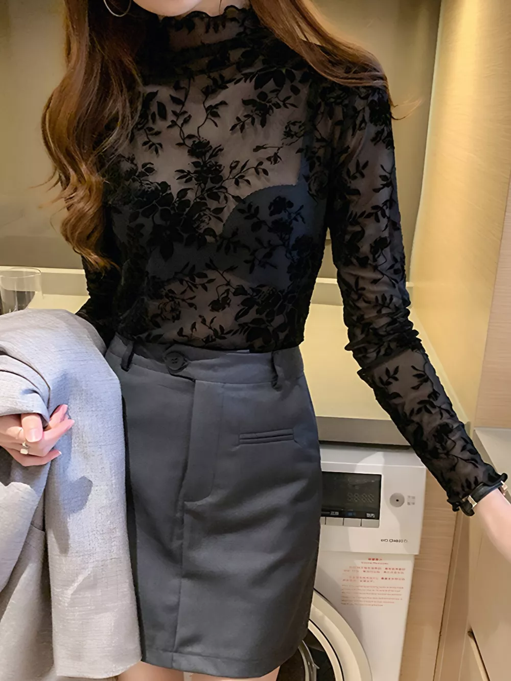 Floral Turtleneck Long Sleeve Top, image 6