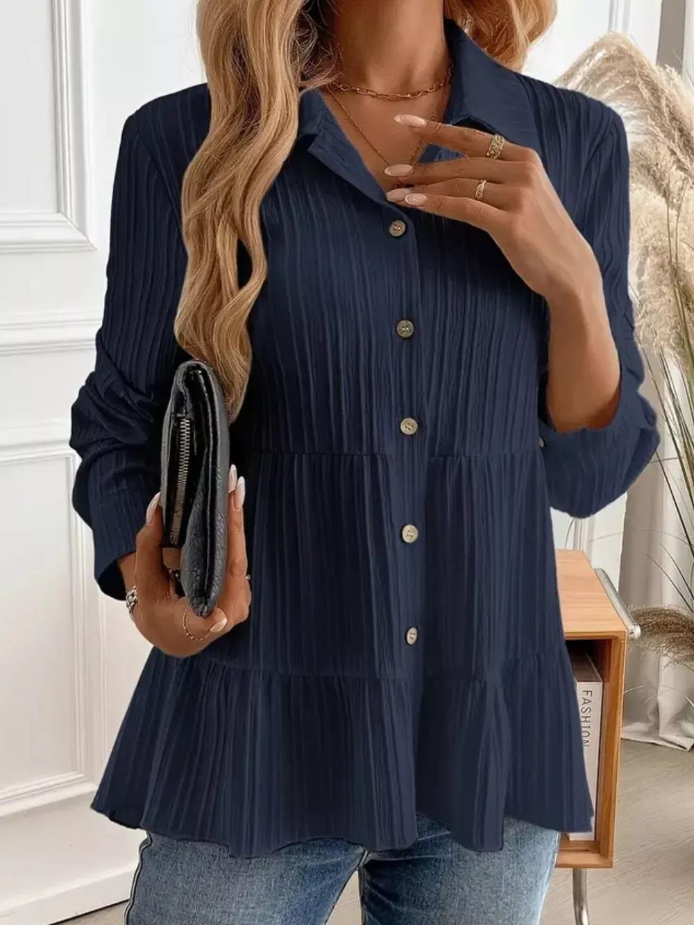 Button-Down Long Sleeve Tiered Shirt, image 12