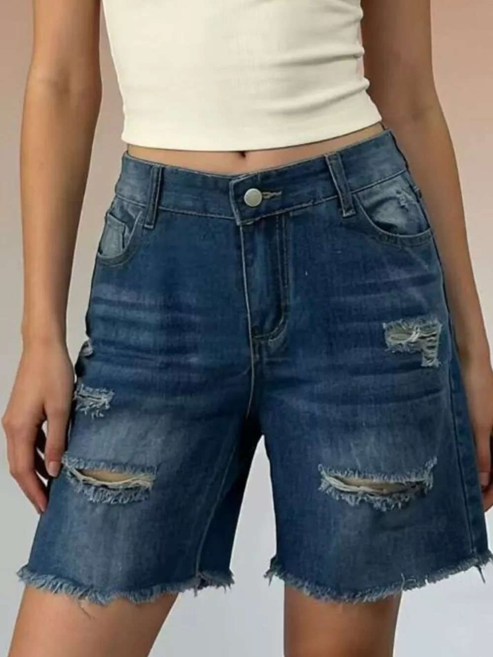 Full Size Ripped Frayed Hem Denim Shorts Plus Size, image 5