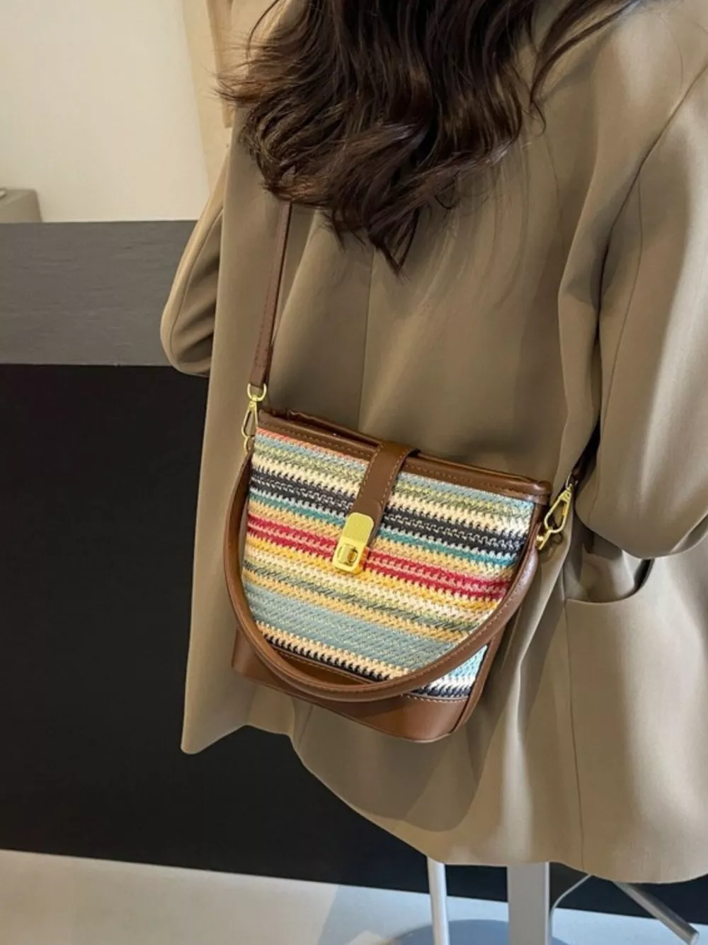 Striped Bucket Crossbody Bag, image 4