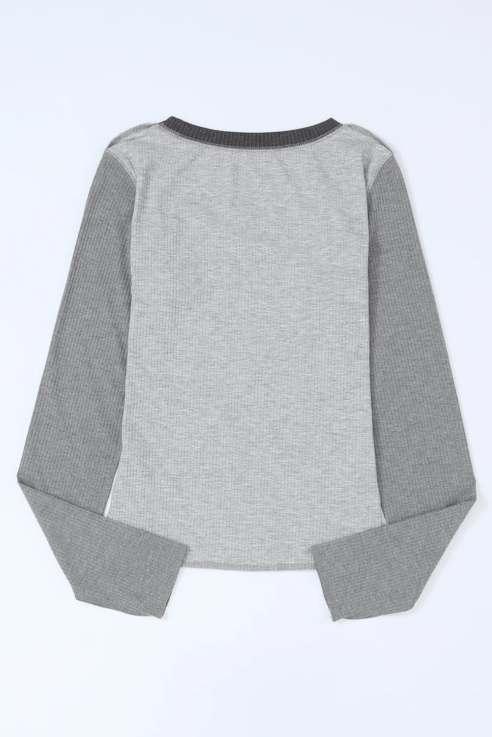 Exposed Seam Contrast Round Neck Long Sleeve T-Shirt, image 6