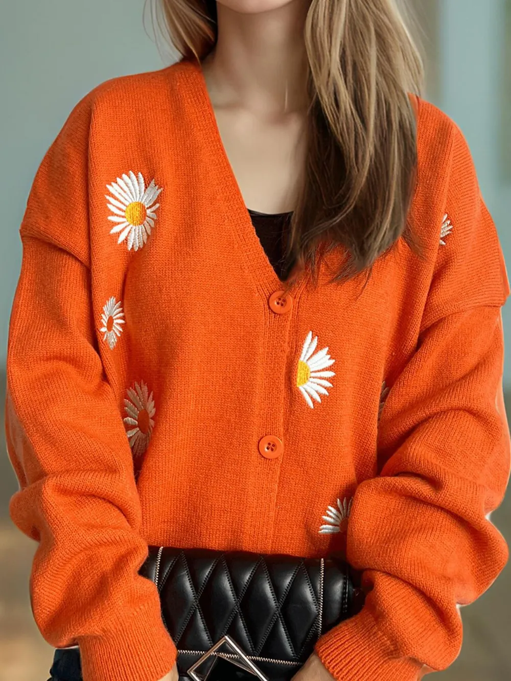 Daisy Button Up V-Neck Cardigan, image 5