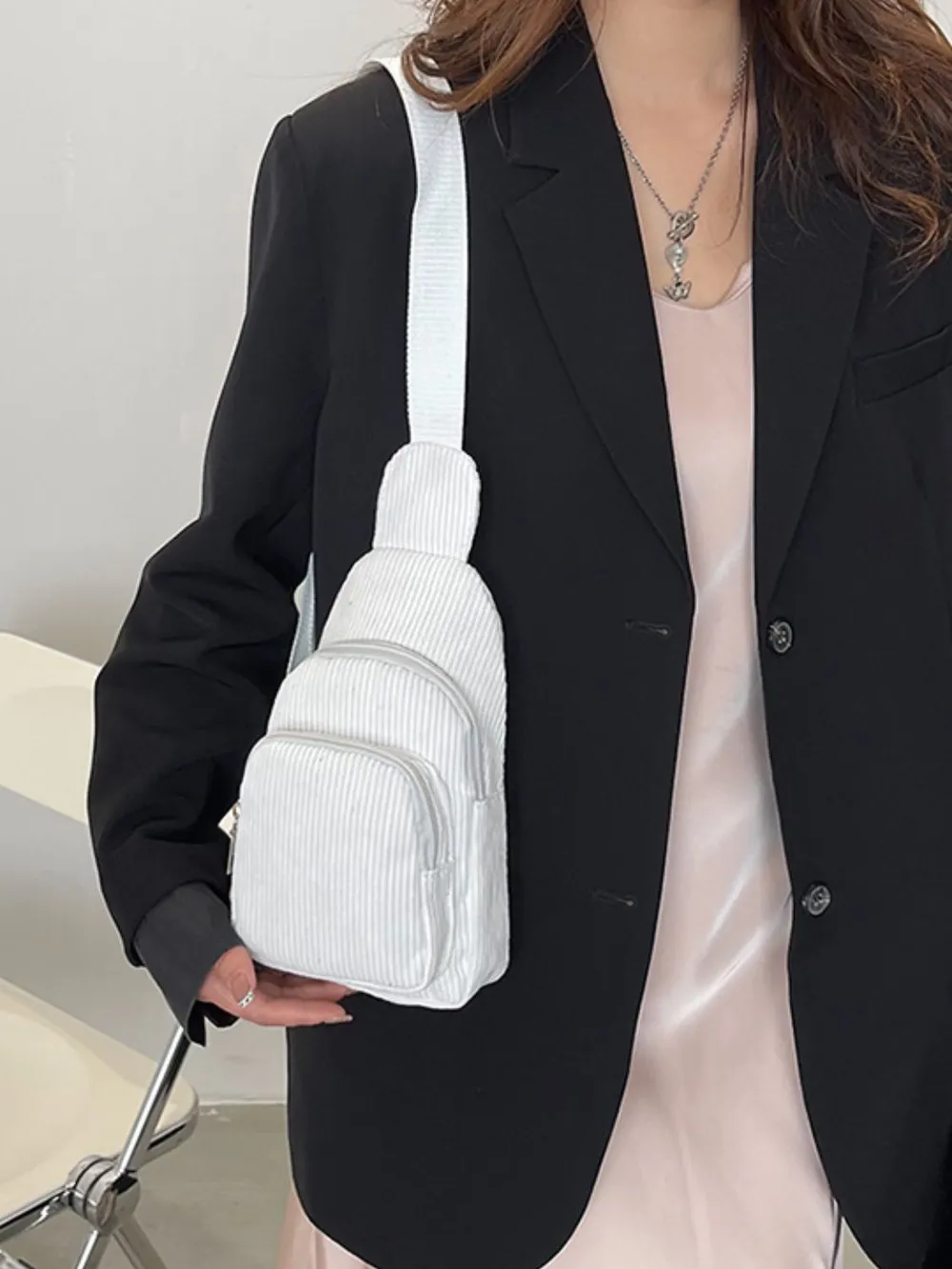 Corduroy Solid Color Crossbody Bag, image 16