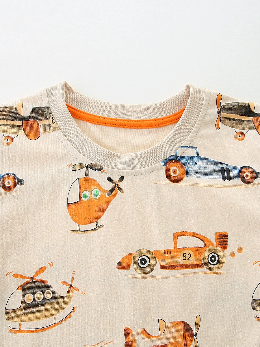 Children's Cartoon Vehicle Print T-Shirt & Shorts Set, image 3
