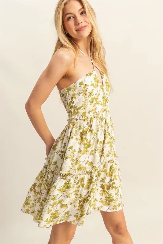 Floral Print Halter Neck Tiered Mini Dress, image 2