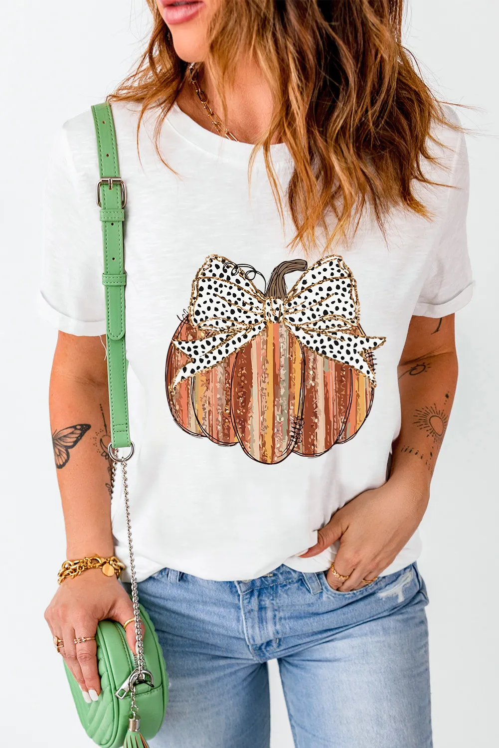 Full Size Pumpkin Round Neck Short Sleeve T-Shirt, image 4