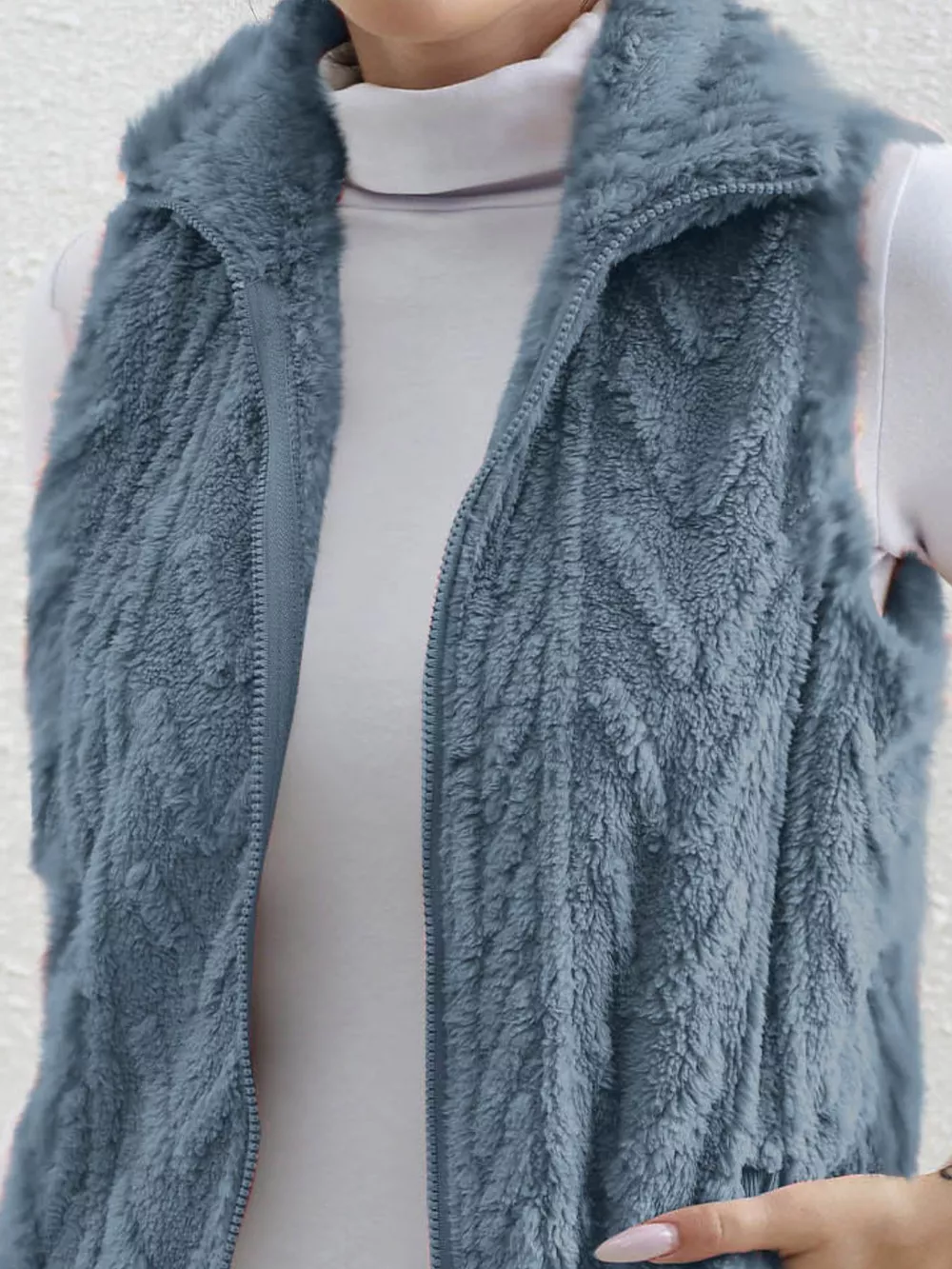 Full Size Cozy Faux Fur Zip-Up Vest Coat Plus Size, image 6