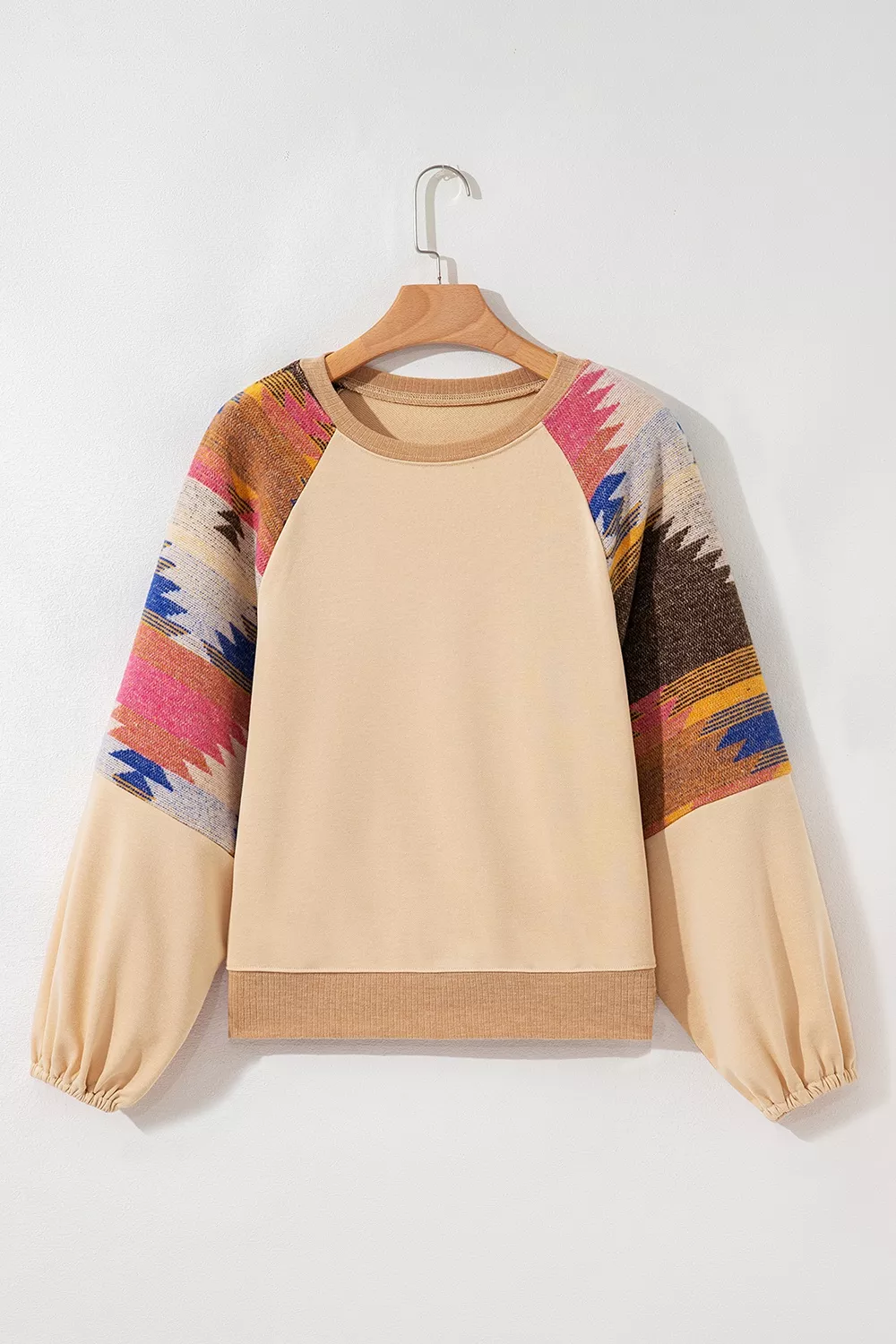 Aztec Bubble Sleeve Patchwork Western Sweatshirt, image 5