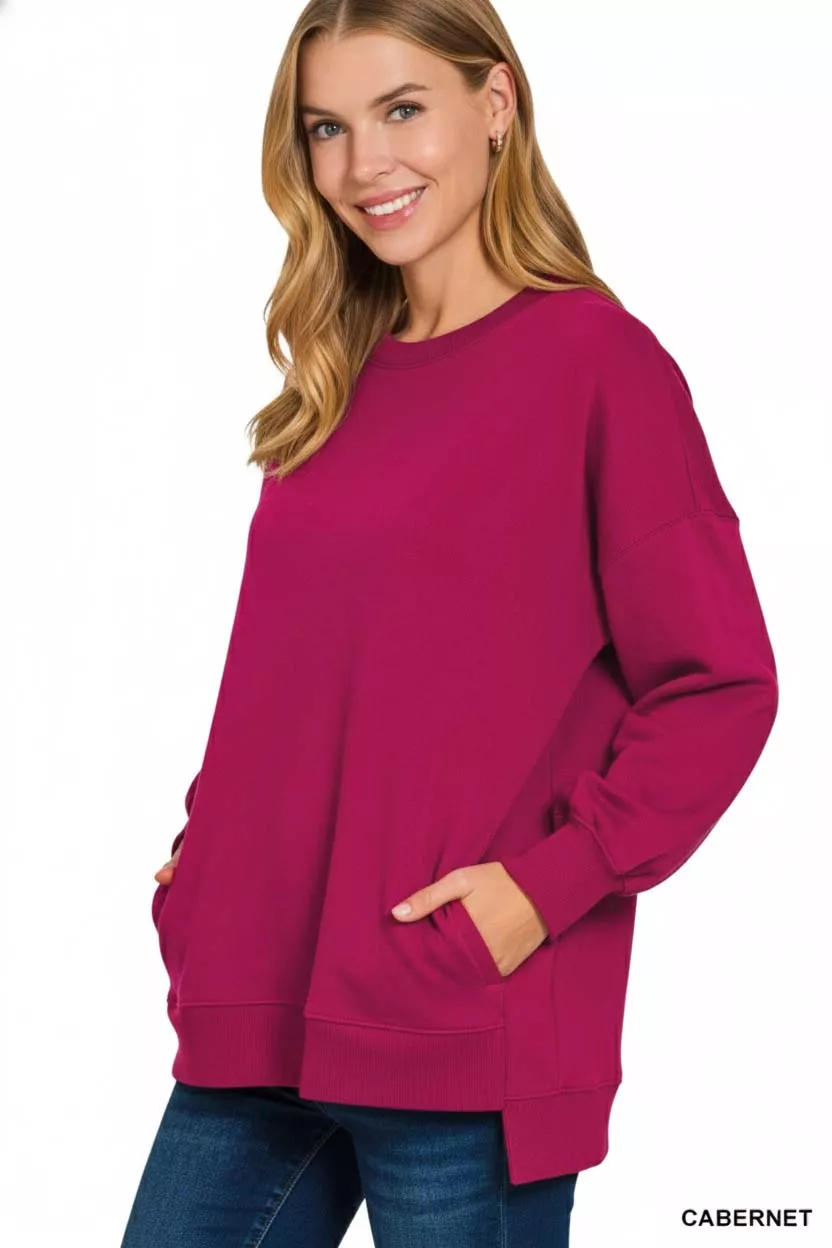 Fleece Hi-low Boyfriend Sweatshirts with Pockets, image 3