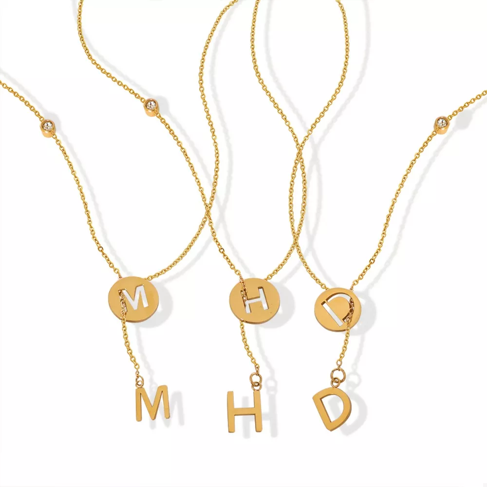 18K Gold-Plated Titanium Steel Letter Pendant Necklace, image 8