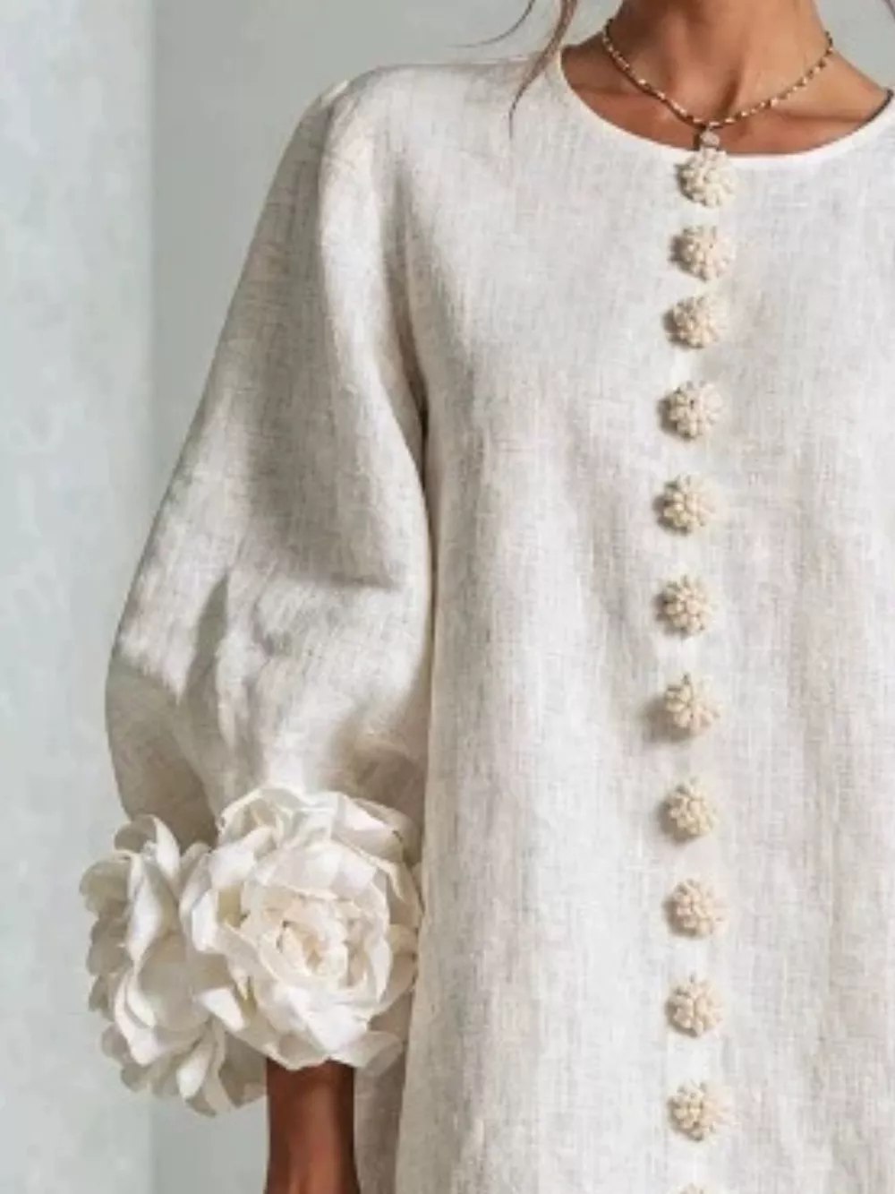 Full Size 3D Floral Sleeve Round Neck Dress Plus Size, image 13