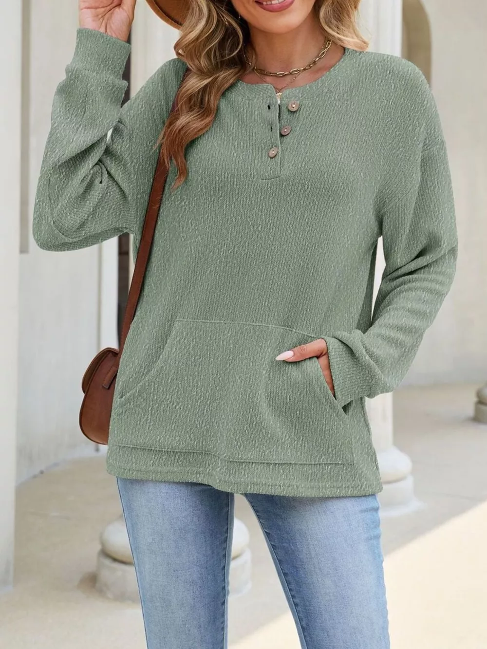 Button Detail Dropped Shoulder Sweatshirt, image 3