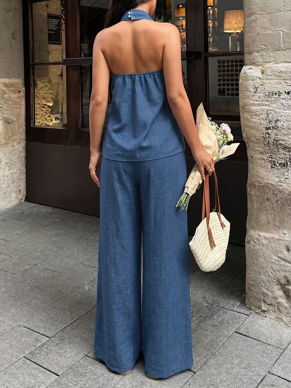 Halter Neck Top and Wide-Leg Pants Set, image 5