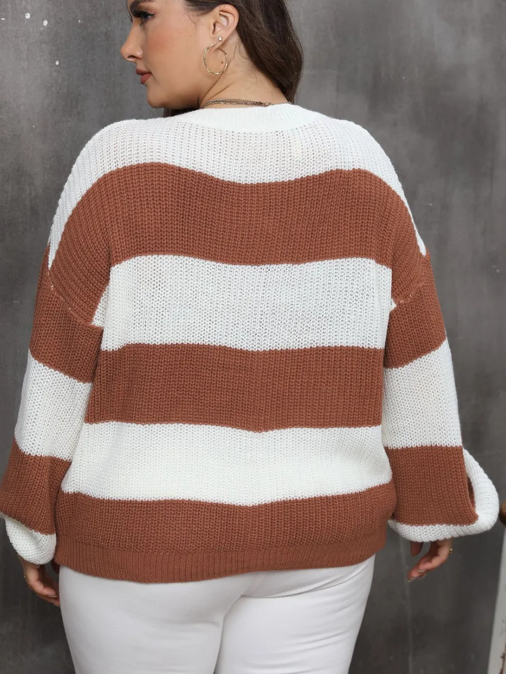 Plus Size Striped Round Neck Long Sleeve Sweater, image 5