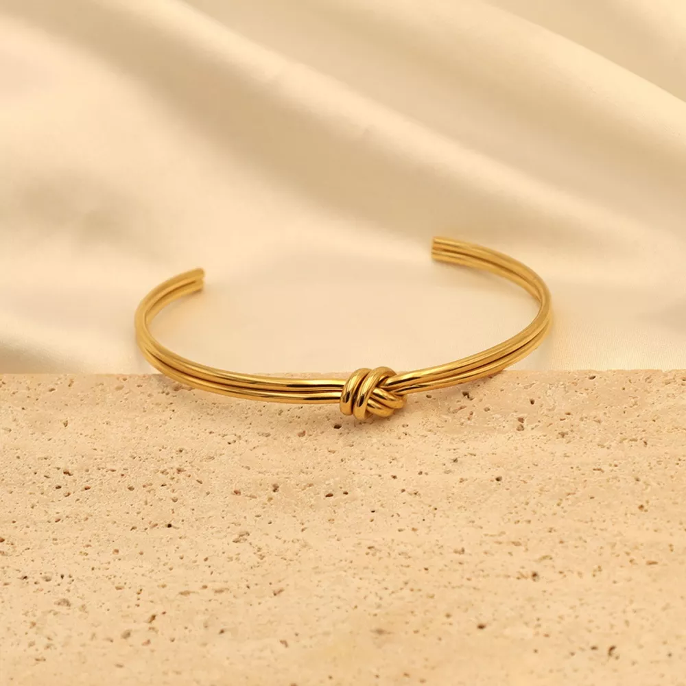 18K Gold-Plated Knot Open Bracelet, image 3