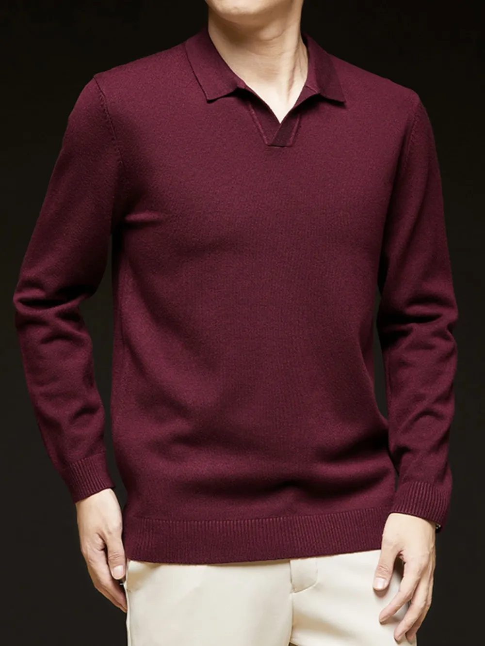 Men's Full Size Collared Neck Long Sleeve Polo Plus Size, image 9