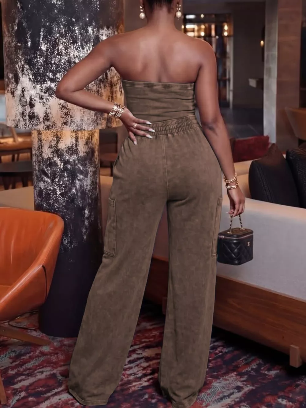 Drawstring Strapless Wide-Leg Jumpsuit, image 10