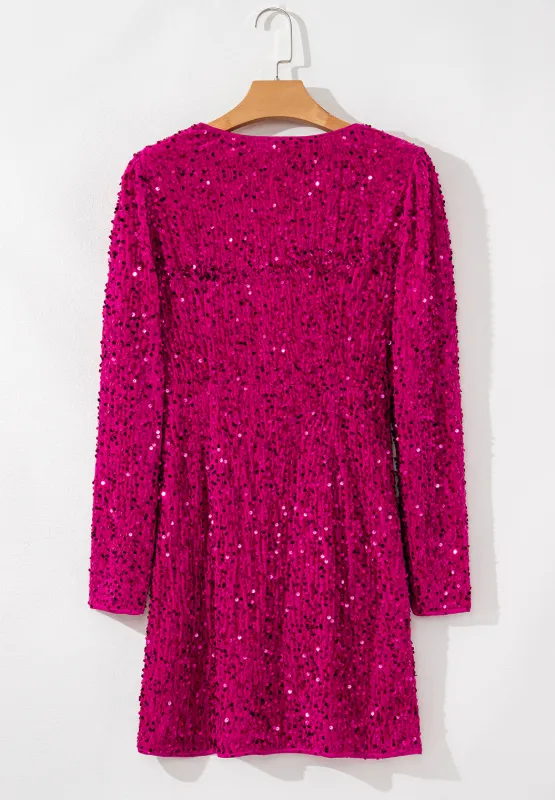 Sequin Surplice Long Sleeve Mini Dress, image 5