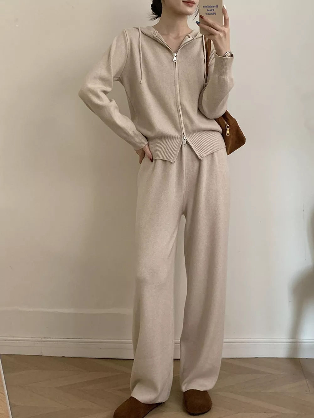 Zip Up Cardigan and Drawstring Wide Leg Pants Knit Set, image 15