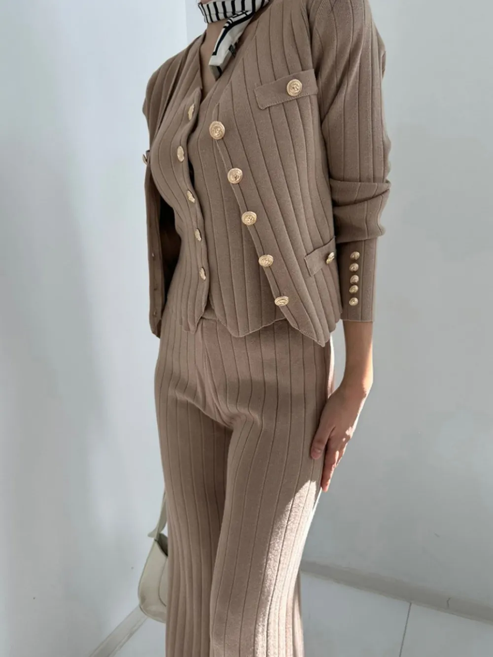 V-Neck Tank, Cardigan and Pants Three-Piece Sweater Set, image 10