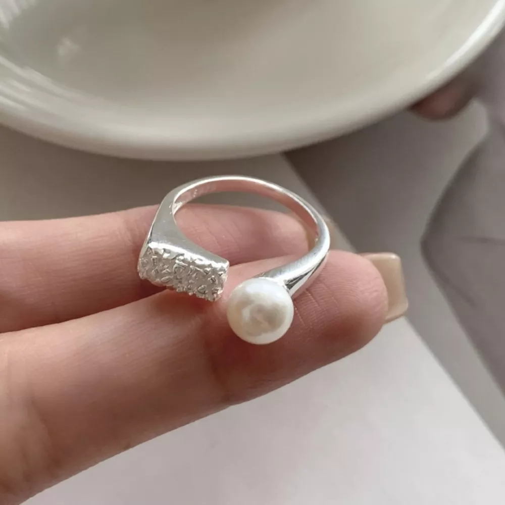 Pearl 925 Sterling Silver Open Ring, image 2