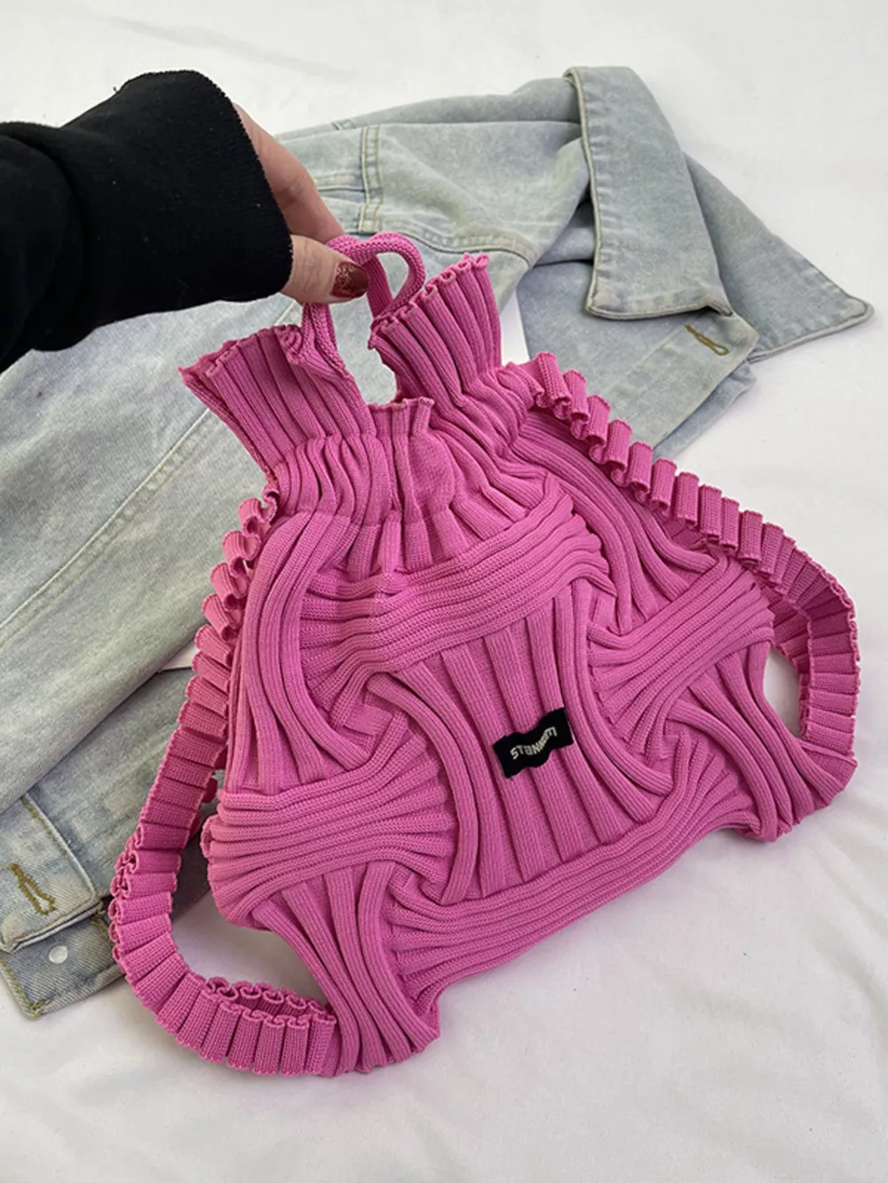 Lightweight Knitted Backpack Bag, image 3