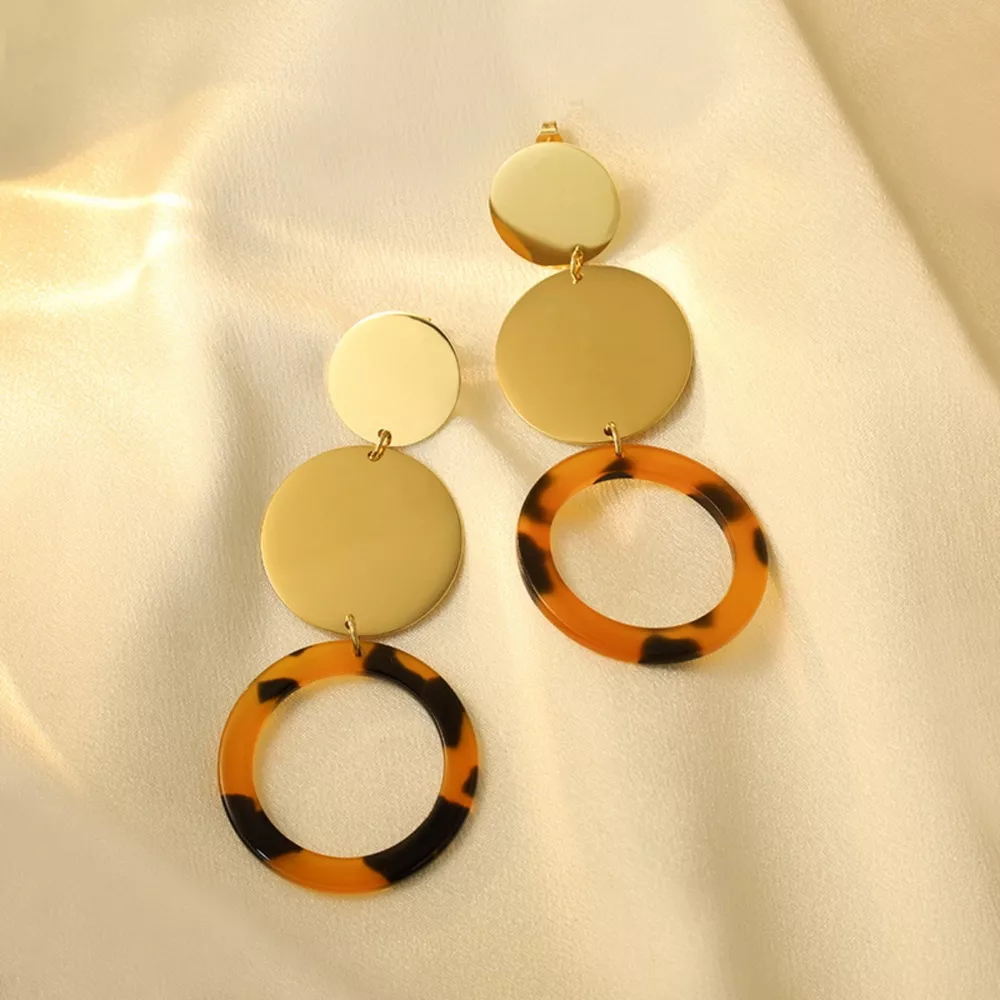 18K Gold-Plated Geometric Circle Dangle Earrings, image 5