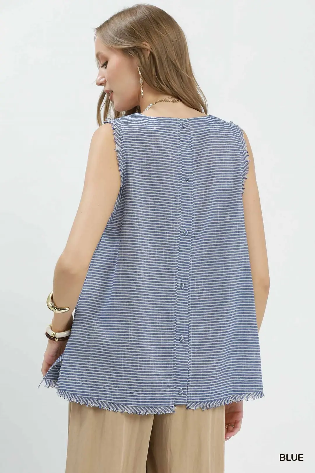 Stripe Fringe Trim Sleeveless Top, image 3