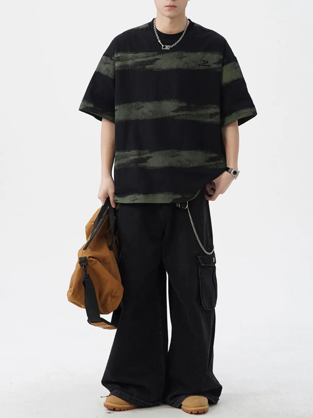 Men's Plus Size Basic style Round Neck Striped T-Shirt, image 5