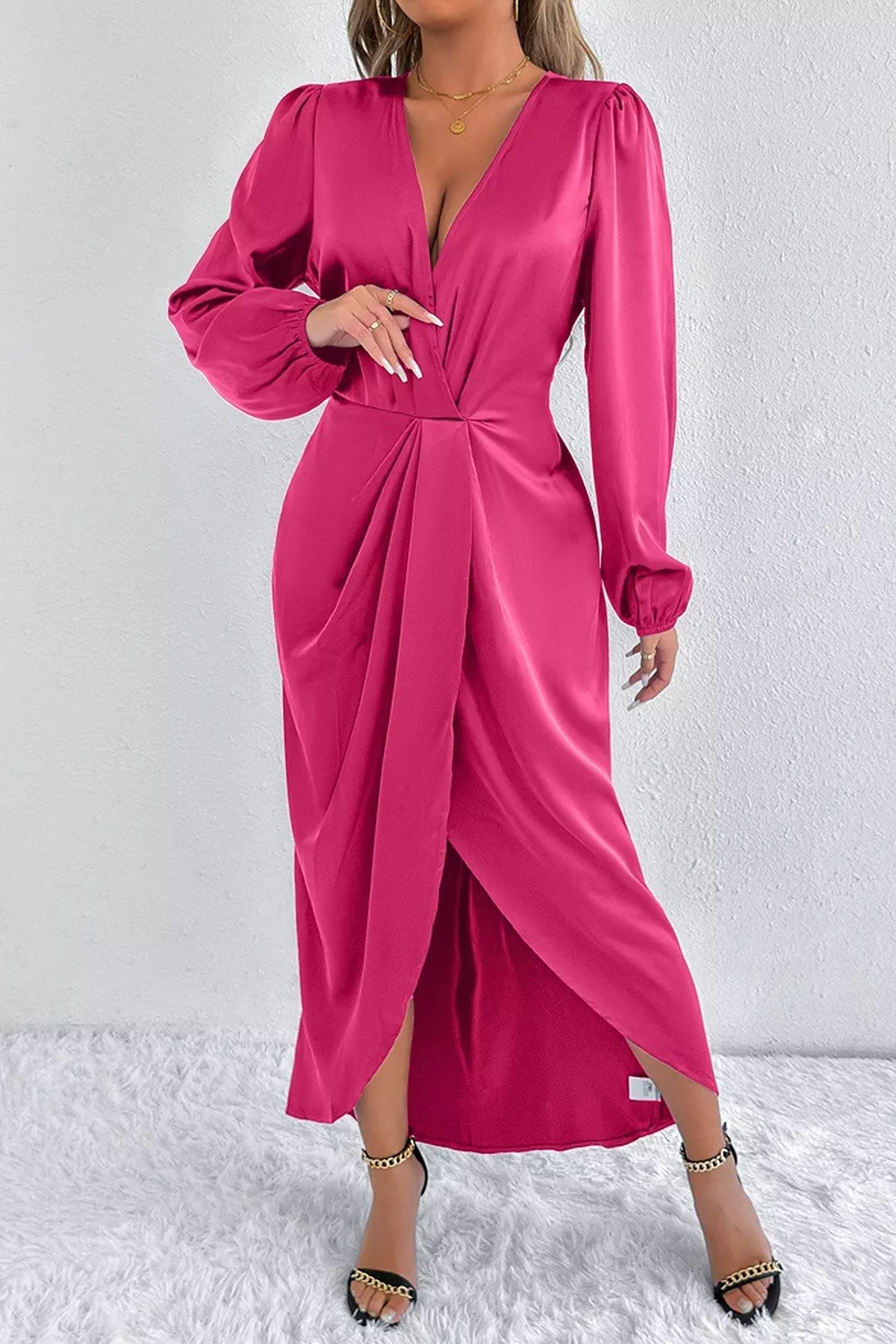 Satin Balloon Sleeve Midi Dress, image 14