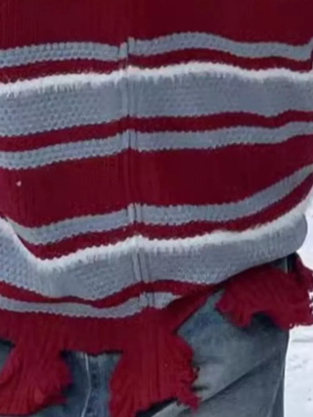 Men's Plus Size Striped Distressed Zip-Up Cardigan, image 3