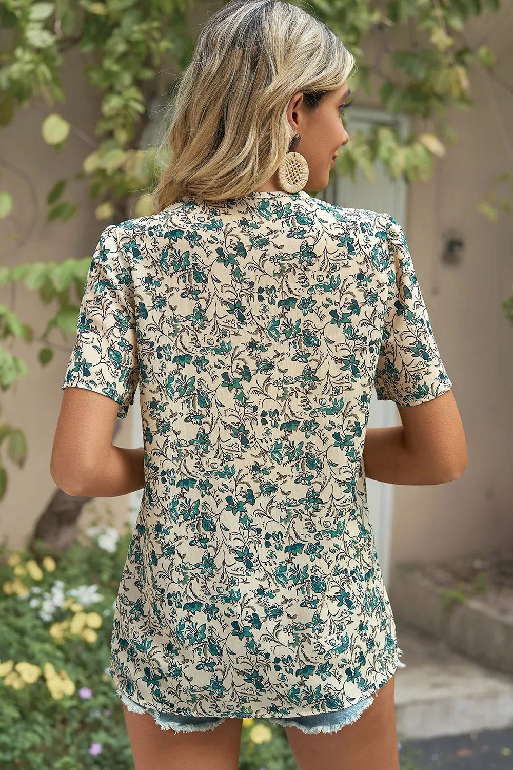 Floral V-Neck Short Sleeve T-Shirt, image 15